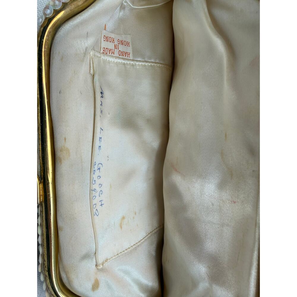 Vintage White Beaded Sequin Evening Bag Handmade in Hong Kong Bridal Glam Prom - Picture 7 of 13